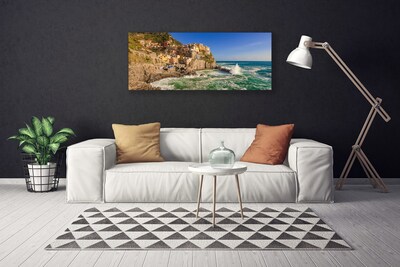 Canvas print Sea mountains landscape brown blue