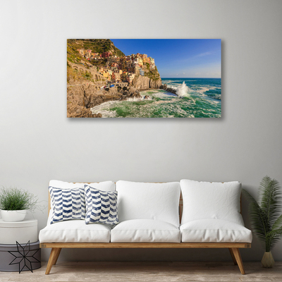 Canvas print Sea mountains landscape brown blue