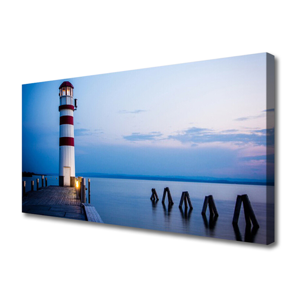 Canvas print Lighthouse sea architecture white red blue