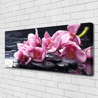 Canvas print Flower stones floral pink black