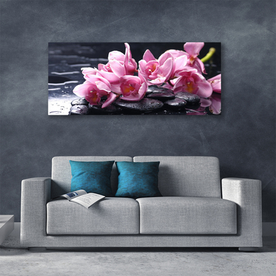 Canvas print Flower stones floral pink black