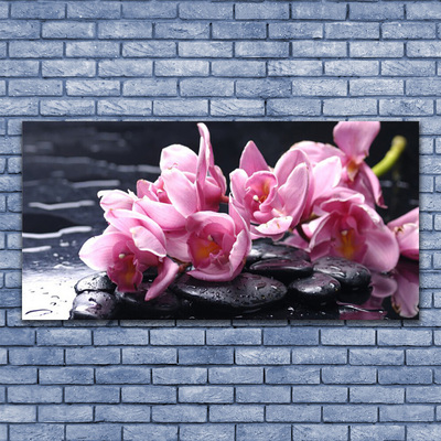 Canvas print Flower stones floral pink black