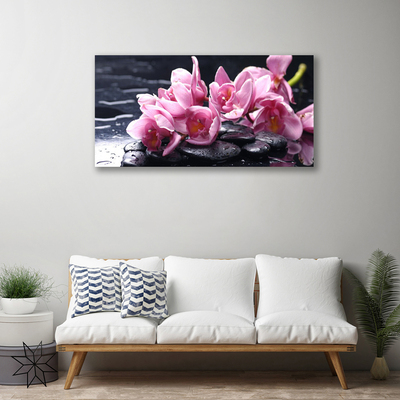 Canvas print Flower stones floral pink black