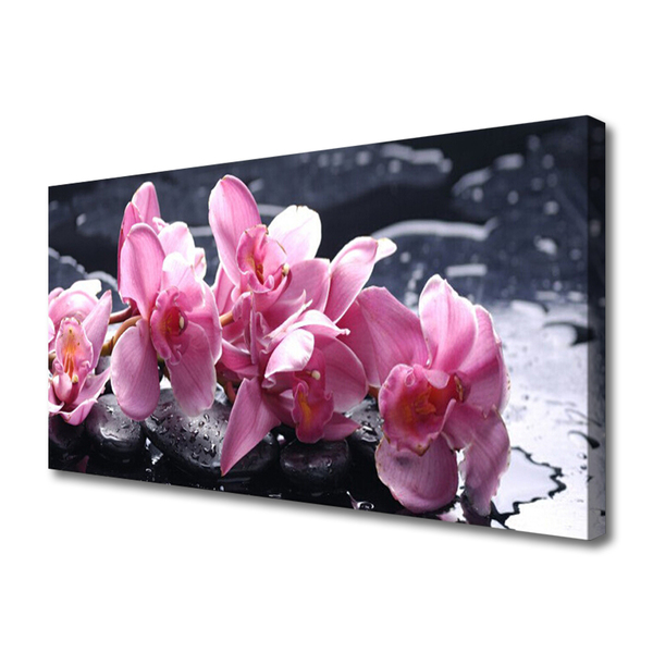 Canvas print Flower stones floral pink black