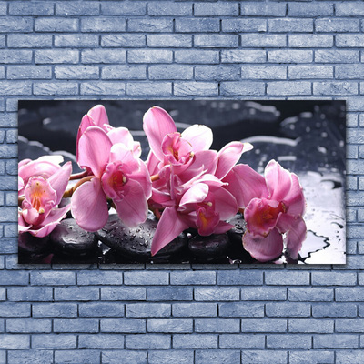 Canvas print Flower stones floral pink black