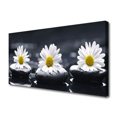 Canvas print Daisy stones floral yellow white black