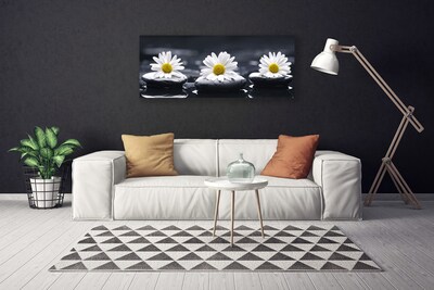 Canvas print Daisy stones floral yellow white black