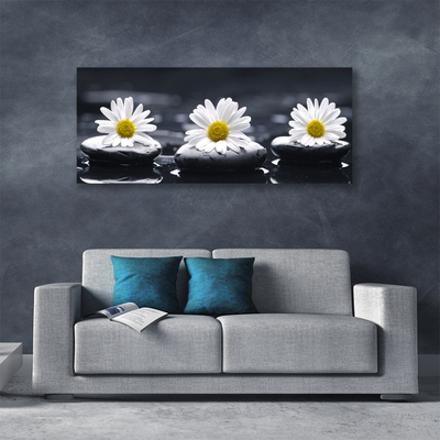 Canvas print Daisy stones floral yellow white black