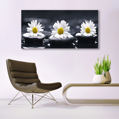 Canvas print Daisy stones floral yellow white black