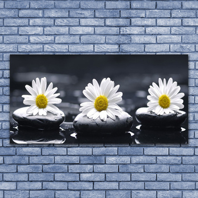 Canvas print Daisy stones floral yellow white black