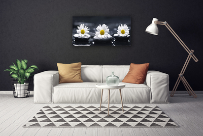 Canvas print Daisy stones floral yellow white black