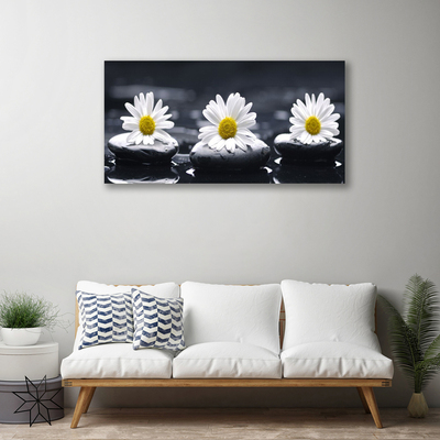 Canvas print Daisy stones floral yellow white black