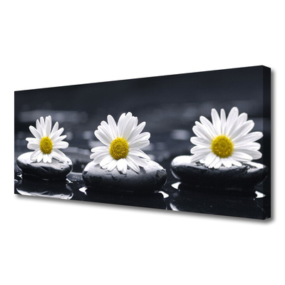 Canvas print Daisy stones floral yellow white black