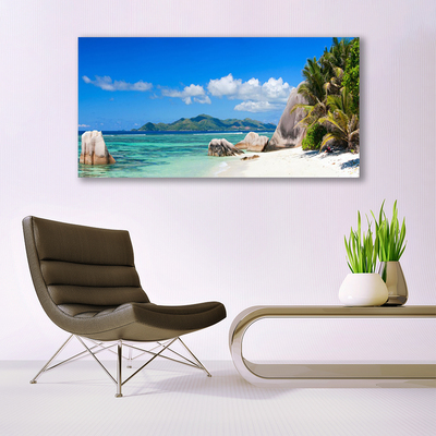 Canvas print Ocean beach landscape blue white green brown