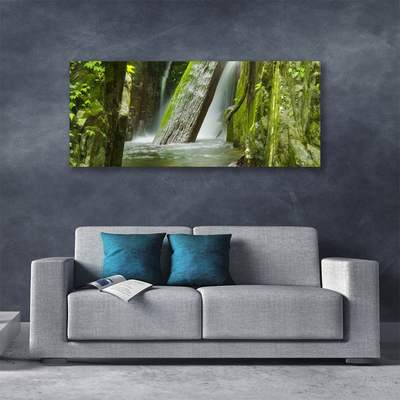 Canvas print Waterfall nature green grey white
