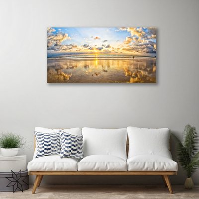 Canvas print Sea landscape grey blue white