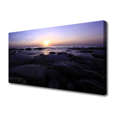 Canvas print Stones sea landscape grey purple white