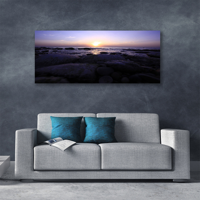 Canvas print Stones sea landscape grey purple white