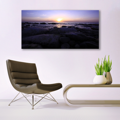 Canvas print Stones sea landscape grey purple white