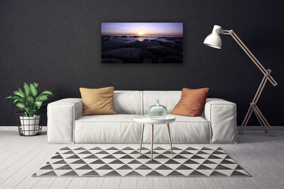 Canvas print Stones sea landscape grey purple white