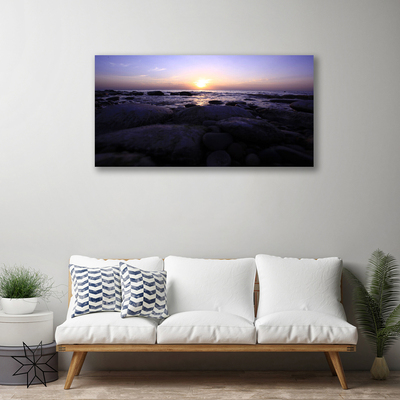 Canvas print Stones sea landscape grey purple white