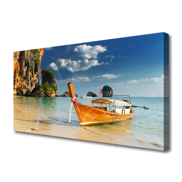 Canvas print Boat sea landscape yellow blue