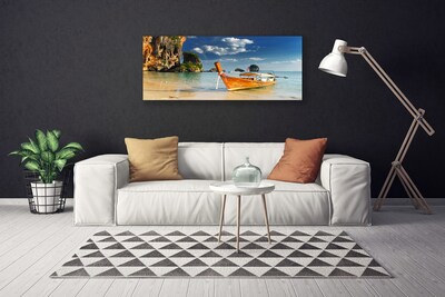 Canvas print Boat sea landscape yellow blue