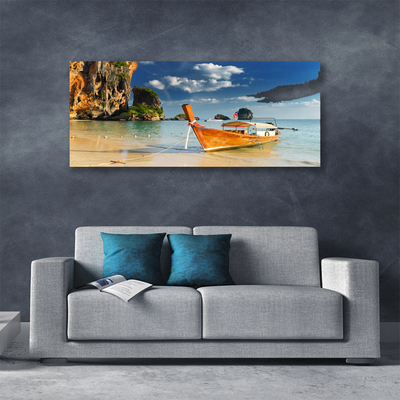 Canvas print Boat sea landscape yellow blue