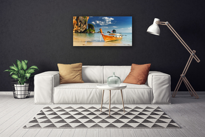 Canvas print Boat sea landscape yellow blue