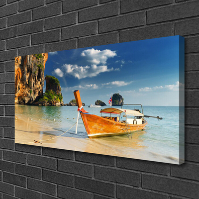 Canvas print Boat sea landscape yellow blue