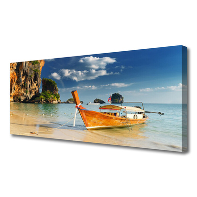 Canvas print Boat sea landscape yellow blue