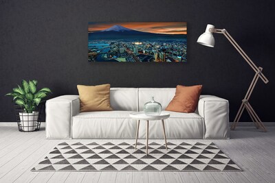 Canvas print City mountains houses blue grey yellow