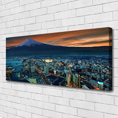 Canvas print City mountains houses blue grey yellow