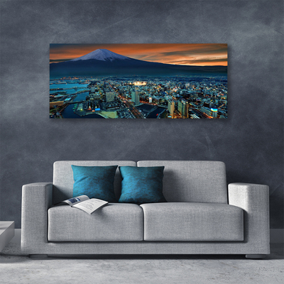 Canvas print City mountains houses blue grey yellow