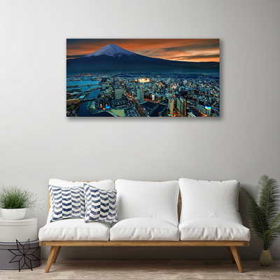 Canvas print City mountains houses blue grey yellow