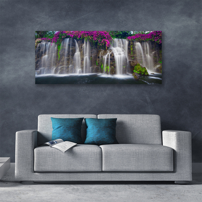 Canvas print Waterfall nature grey white red green