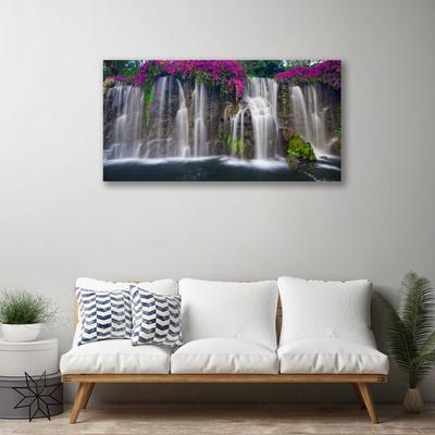 Canvas print Waterfall nature grey white red green