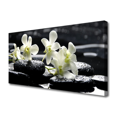 Canvas print Flower stones floral white black