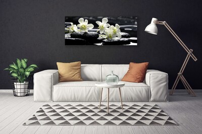 Canvas print Flower stones floral white black