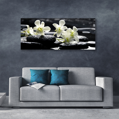 Canvas print Flower stones floral white black