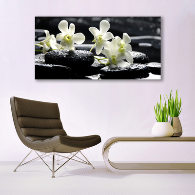 Canvas print Flower stones floral white black