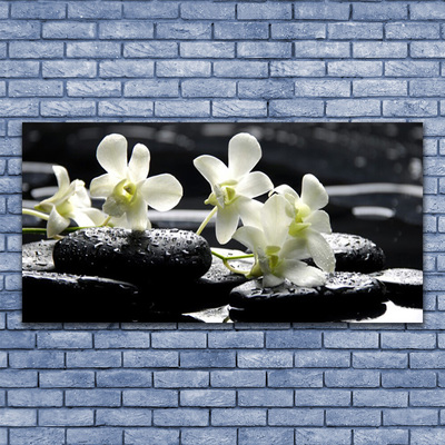 Canvas print Flower stones floral white black