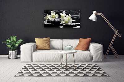 Canvas print Flower stones floral white black