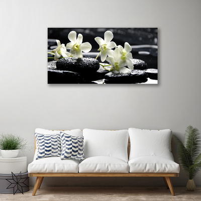 Canvas print Flower stones floral white black