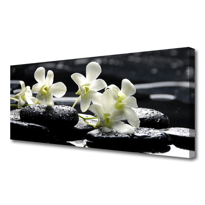 Canvas print Flower stones floral white black