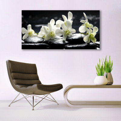 Canvas print Flower stones floral white black