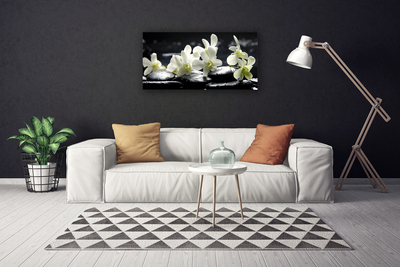 Canvas print Flower stones floral white black