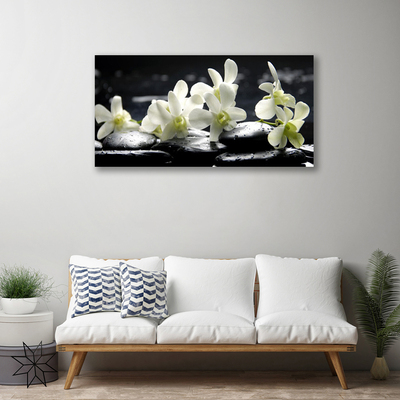 Canvas print Flower stones floral white black