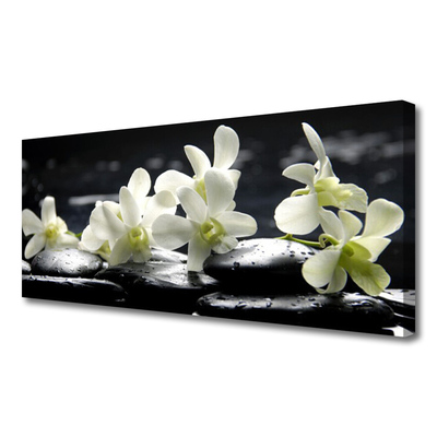 Canvas print Flower stones floral white black