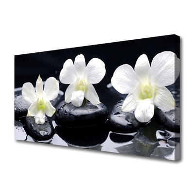 Canvas print Flower stones floral white black